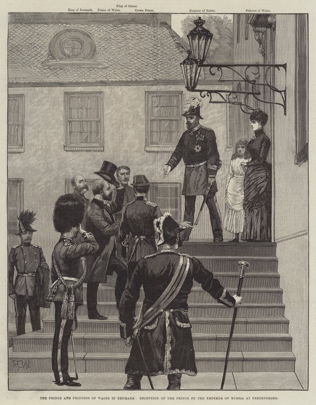 The Prince and Princess of Wales in Denmark, Reception of the Prince by the Emperor of Russia at Fredensborg by Richard Caton Woodville junior