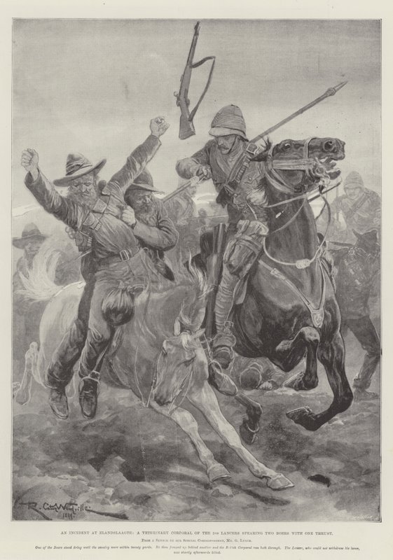 An Incident at Elandslaagte, a Veterinary Corporal of the 5th Lancers Spearing Two Boers with One Thrust by Richard Caton Woodville junior