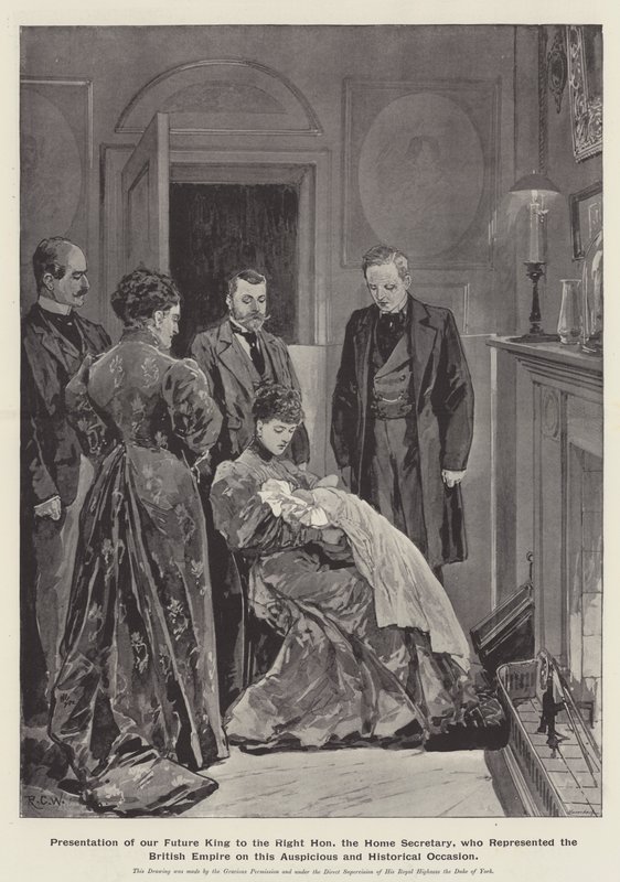 Presentation of our Future King to the Right Honourable the Home Secretary, who represented the British Empire on this Auspicious and Historical Occasion by Richard Caton Woodville junior