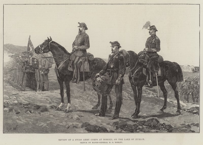Review of a Swiss Army Corps at Horgen, on the Lake of Zurich by Richard Caton Woodville junior