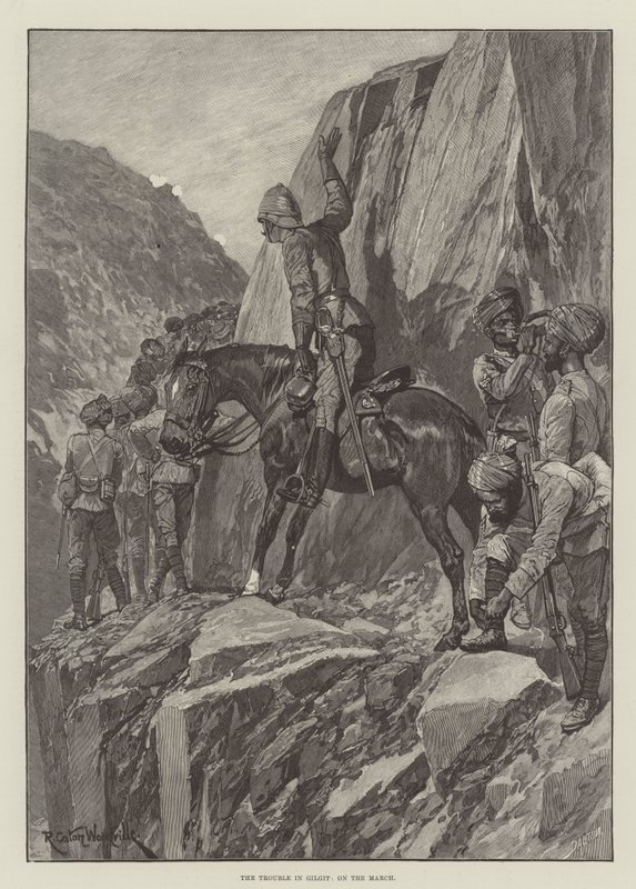 The Trouble in Gilgit, on the March by Richard Caton Woodville junior