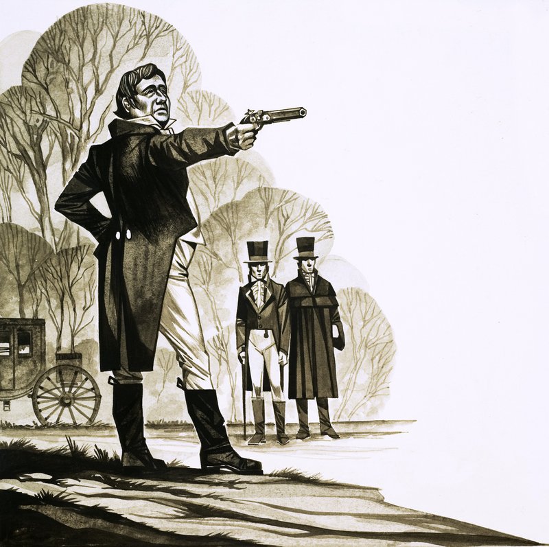 A Georgian gentleman duelling with a pistol by Richard Hook