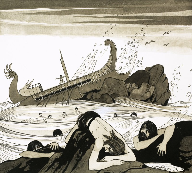 A Roman galley taking St Paul to Rome crashes on the rocks off Malta by Richard Hook