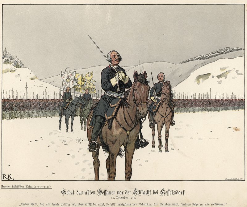 Prayer of Prince Leopold of Anhalt-Dessau before the Battle of Kesselsdorf by Richard Knoetel