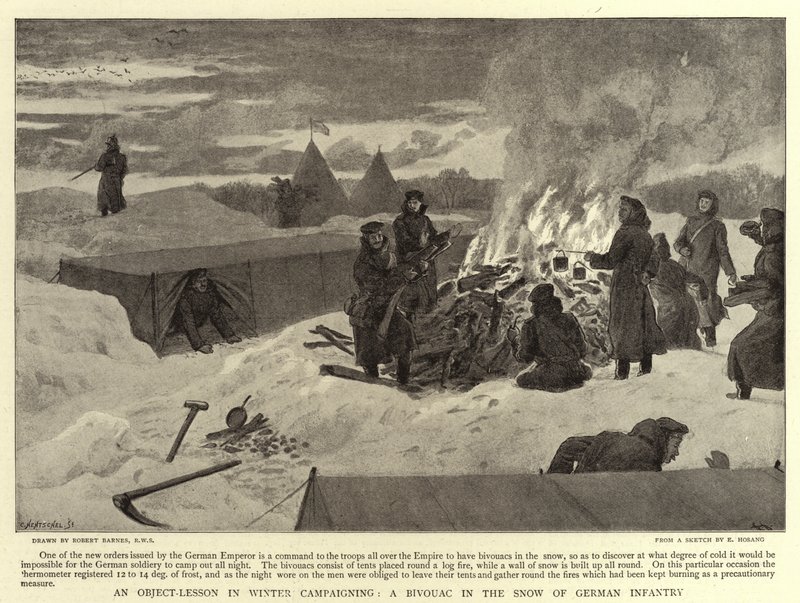 An Object-Lesson in Winter Campaigning, A Bivouac in the Snow of German Infantry by Robert Barnes