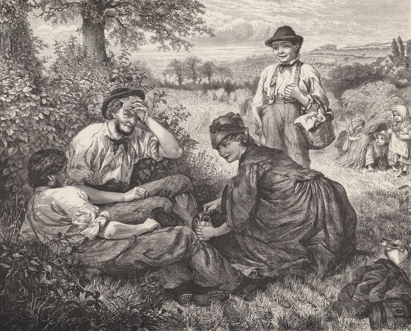 Farm workers resting during the harvest by Robert Barnes