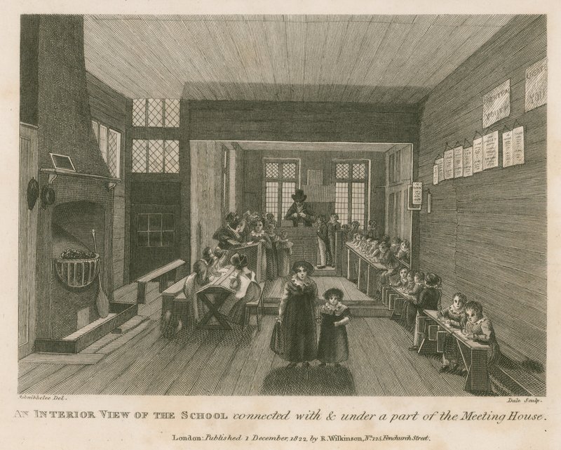 An interior view of the school connected with and under a part of what was formerly John Bunyan