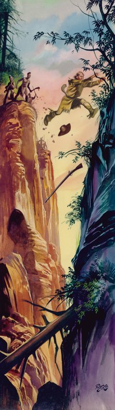 American frontiersman being chased by native American Indians by Ron Embleton