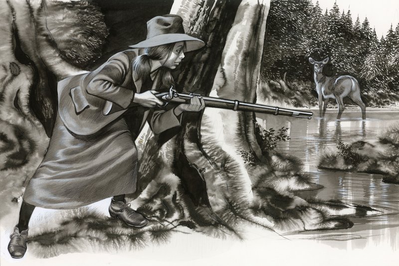 Annie Oakley Shooting a Buck by Ron Embleton