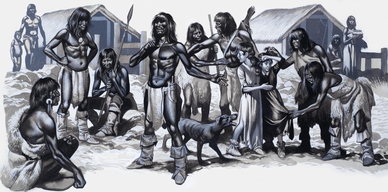 Indians with Two White Children by Ron Embleton