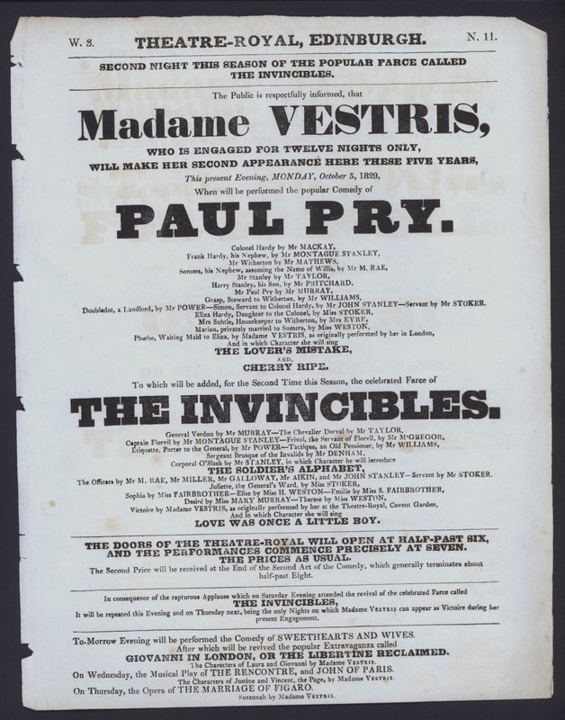 Theatre programme for the Theatre Royal, Edinburgh, 5 October 1829 by Scottish School