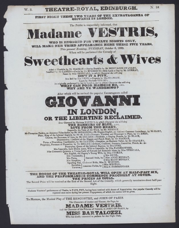 Theatre programme for the Theatre Royal, Edinburgh, 6 October 1829 by Scottish School