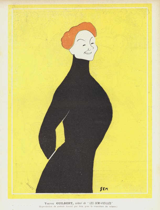 Yvette Guilbert, French cabaret singer and actress. Illustration for Le Rire by Sem