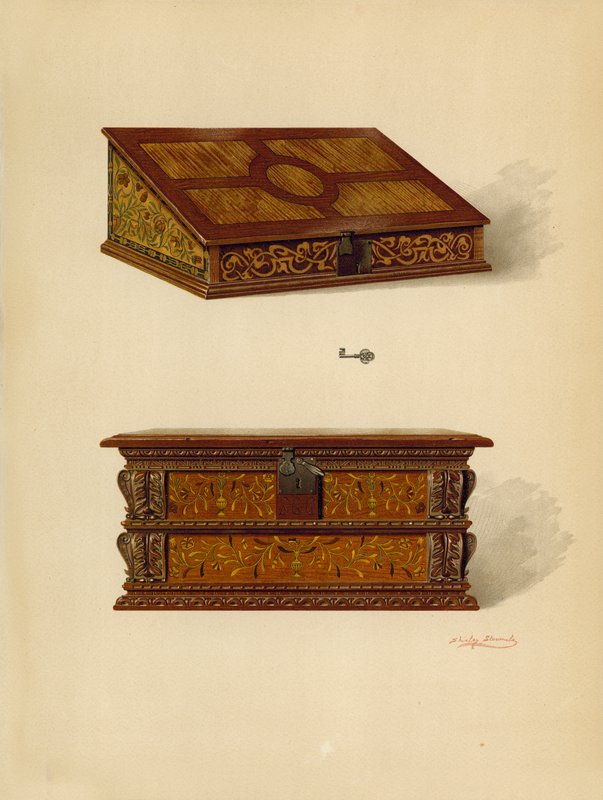 Oak Inlaid Box, property of Edward Quilter by Shirley Charles Llewellyn Slocombe