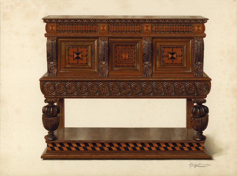 Walnut and Oak Standing Buffet, Property of Percy Macquoid by Shirley Charles Llewellyn Slocombe