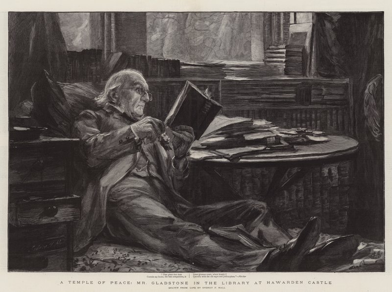 A Temple of Peace, Mr. Gladstone in the Library at Hawarden Castle by Sydney Prior Hall