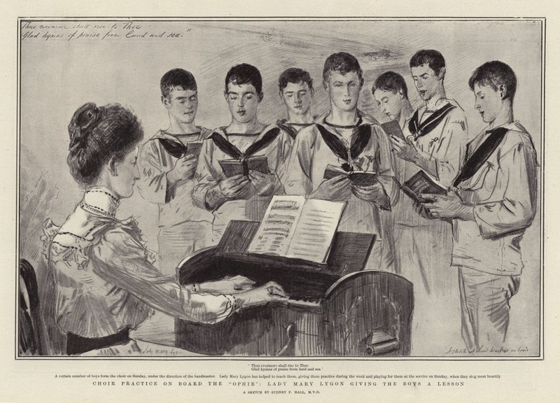 Choir Practice on Board the Ophir, Lady Mary Lygon giving the Boys a Lesson by Sydney Prior Hall