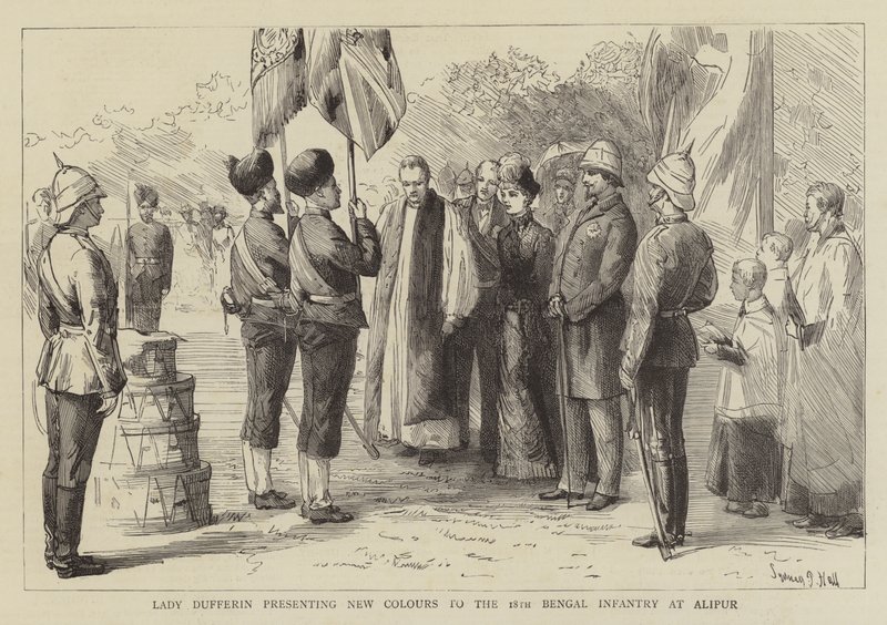 Lady Dufferin presenting New Colours to the 18th Bengal Infantry at Alipur by Sydney Prior Hall