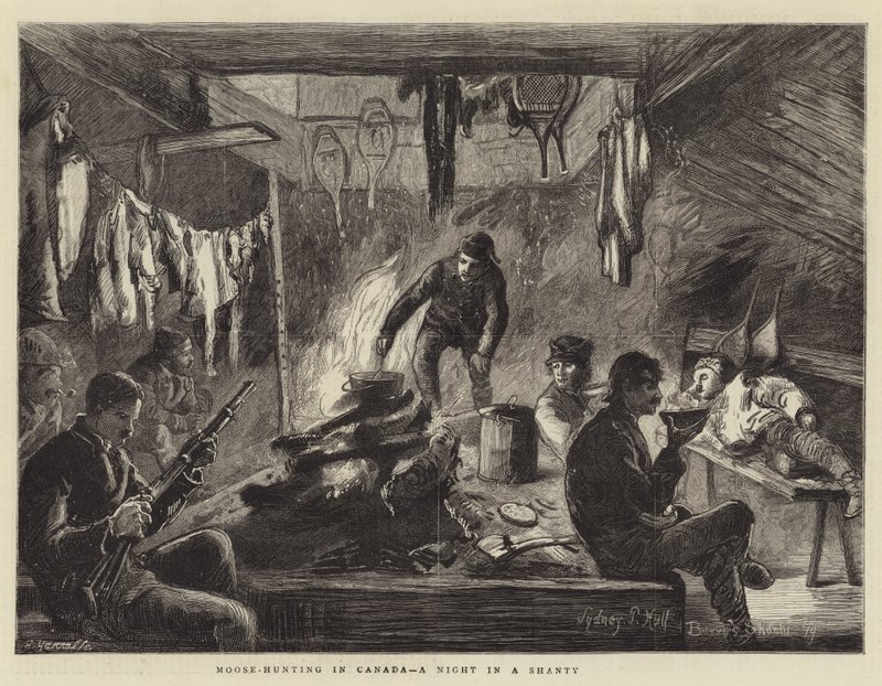 Moose-Hunting in Canada, a Night in a Shanty by Sydney Prior Hall