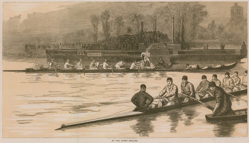 Reminiscences of an Oxford and Cambridge Boat Race: At the Start-Peeling by Sydney Prior Hall