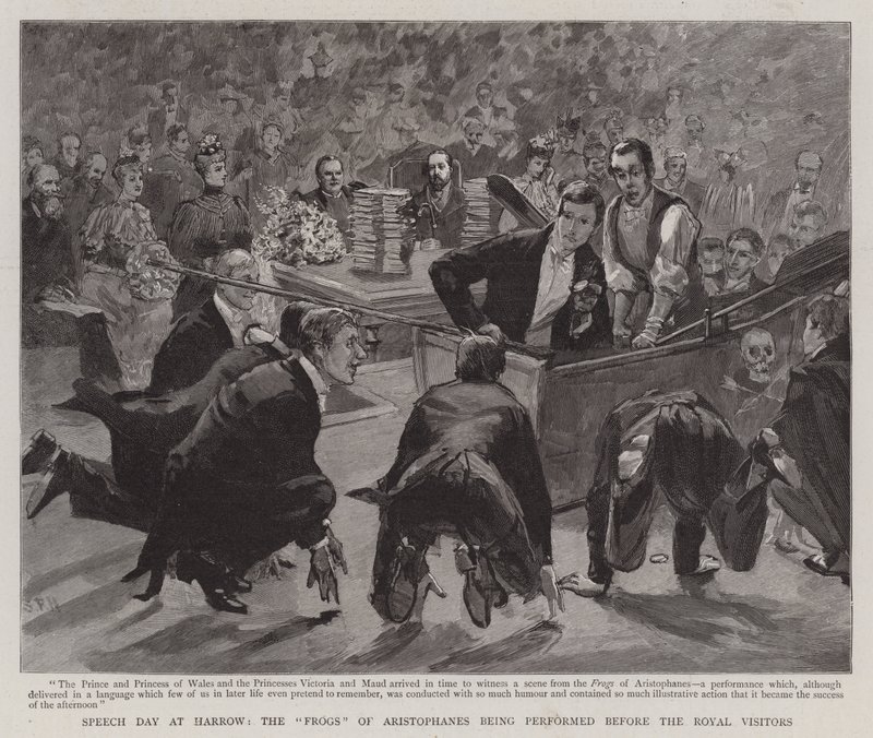 Speech Day at Harrow, the Frogs of Aristophanes being performed before the Royal Visitors by Sydney Prior Hall