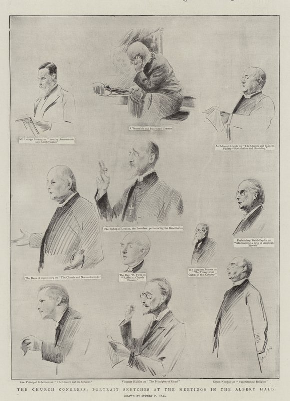 The Church Congress, Portrait Sketches at the Meetings in the Albert Hall by Sydney Prior Hall