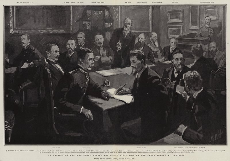 The Passing of the War Cloud before the Coronation, signing the Peace Treaty at Pretoria by Sydney Prior Hall
