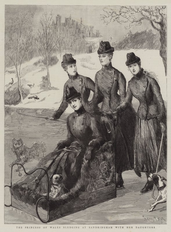The Princess of Wales sledging at Sandringham with her Daughters by Sydney Prior Hall
