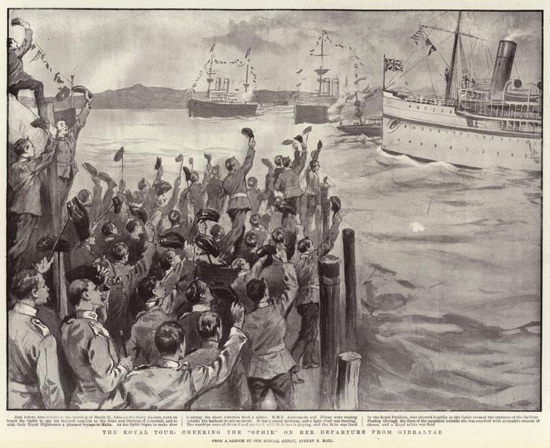 The Royal Tour, Cheering the Ophir on Her Departure from Gibraltar by Sydney Prior Hall