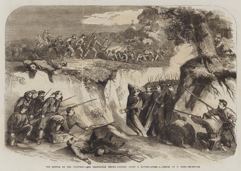 The Battle on the Volturno, the Neapolitan Troops Passing Along a Ravine by Thomas Nast