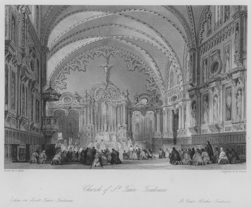Church of St Taur, Toulouse (engraving) by Thomas (after) Allom