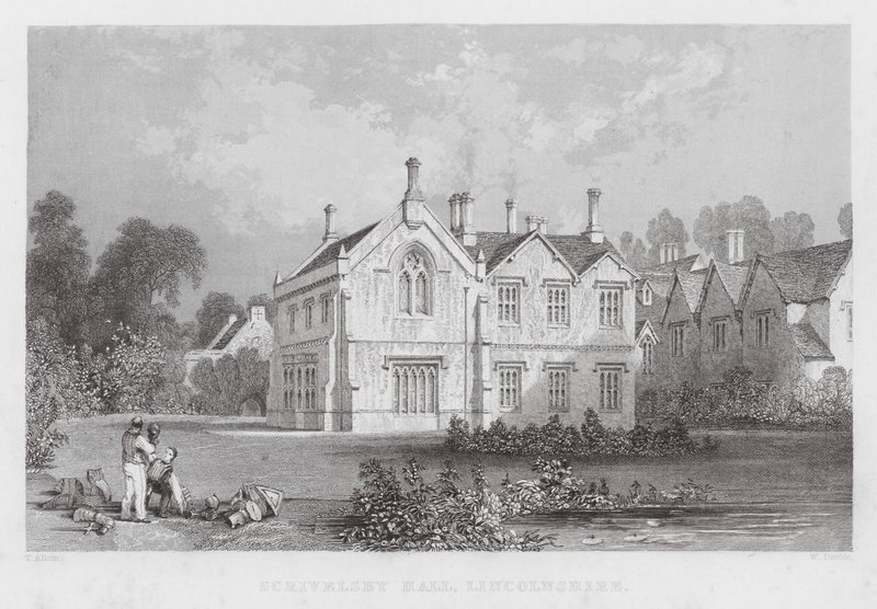 Scrivelsby Hall, Lincolnshire (engraving) by Thomas (after) Allom