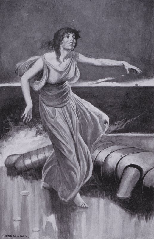 Medeia Lifted Up Her Hands Before Him, and Sang, Till Talus Sank Beneath Her Spell by Thomas Heath Robinson