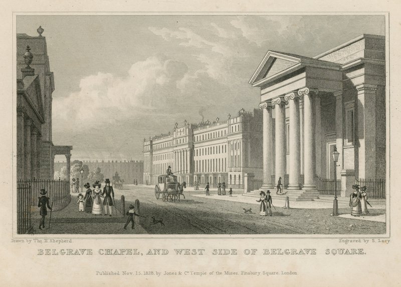 Belgrave Chapel and the west side of Belgrave Square by Thomas Hosmer Shepherd