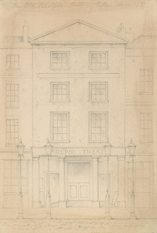 Original pencil sketch of the Adelphi Theatre, London by Thomas Hosmer Shepherd
