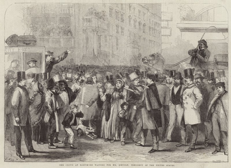 The crowd at Baltimore waiting for Mr Lincoln by Thomas Nast