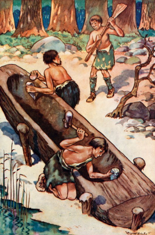 Making the First Boat from a Tree-Trunk by Unbekannt Unbekannt