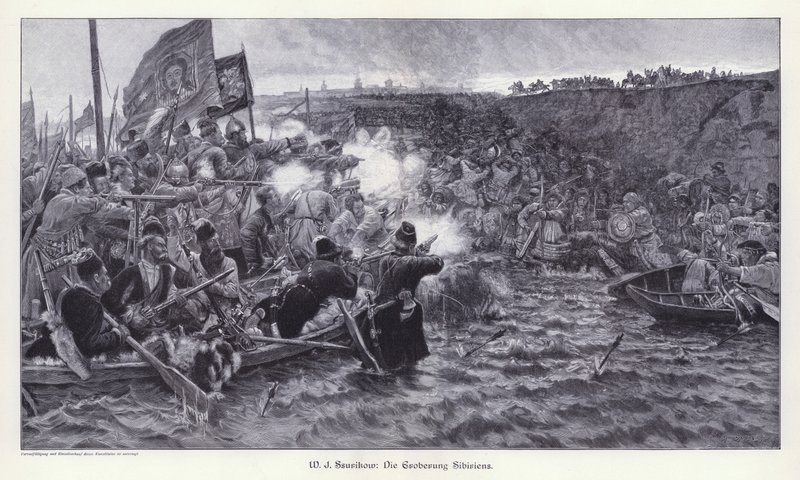 The Conquest of Siberia by Yermak Timofeyevich (engraving) by Vasilij Ivanovic Surikov