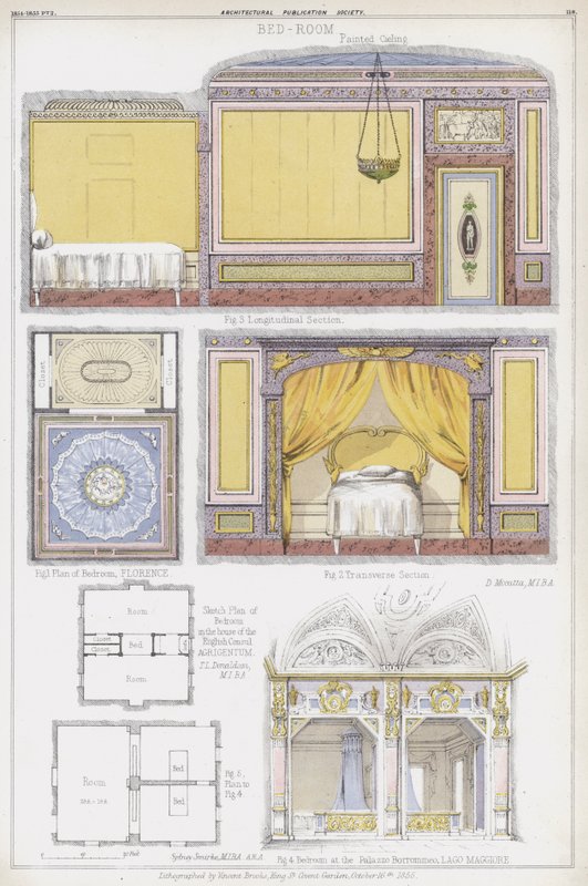 Bedrooms in Florence, the house of the English Consul in Agrigentum, and the Casa Borromeo, Lake Maggiore, Italy by Vincent Brooks
