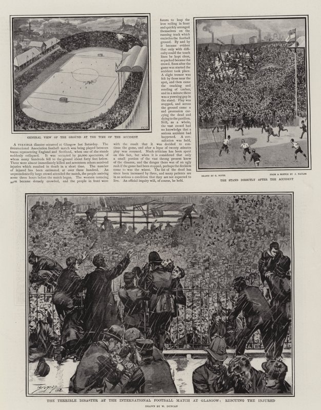 The Terrible Disaster at the International Football Match at Glasgow, rescuing the Injured by Walter Duncan