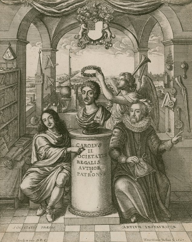 Bust of Charles II, with Lord Brouncker, the first President of the Royal Society, and Francis Bacon by Wenceslaus Hollar