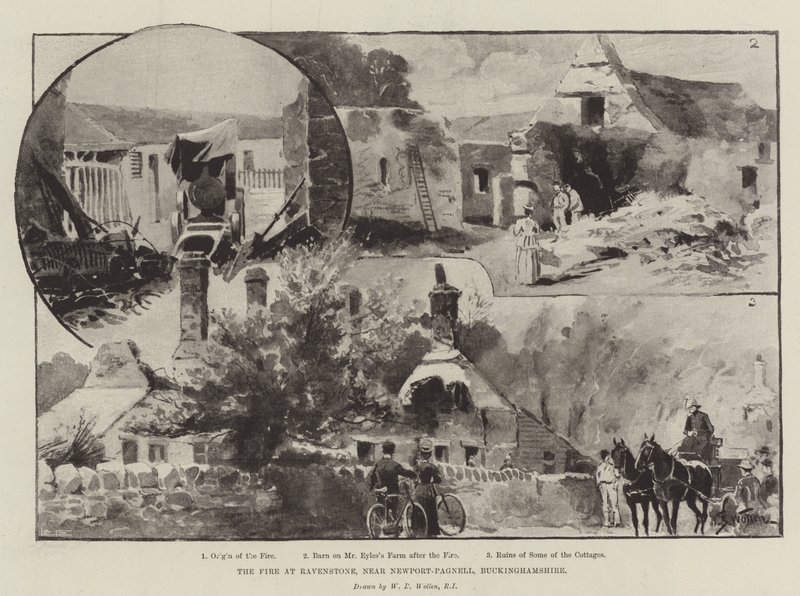 The Fire at Ravenstone, near Newport-Pagnell, Buckinghamshire by William Barnes Wollen
