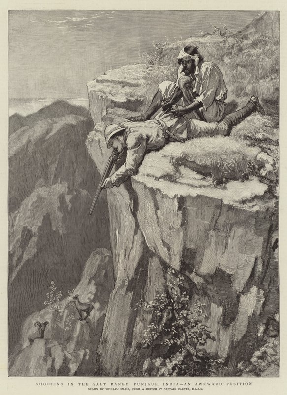 Shooting in the Salt Range, Punjaub, India, an Awkward Position by William Small
