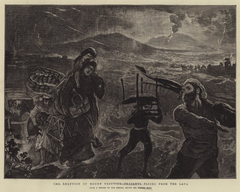 The Eruption of Mount Vesuvius, Peasants flying from the Lava by William Small