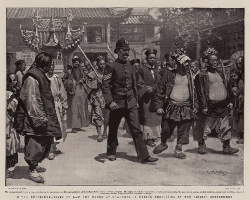 Rival Representatives of Law and Order at Shanghai, A Native Procession in the British Settlement by William T. Maud