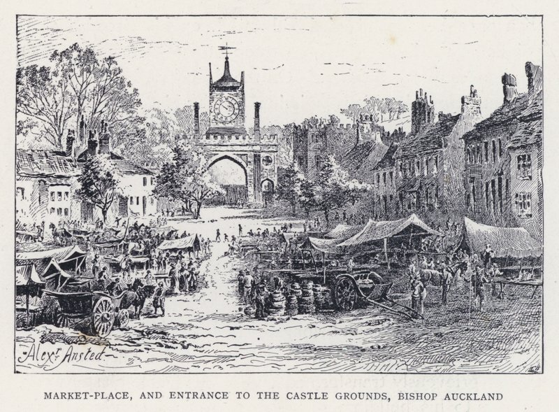 Market-Place, and Entrance to the Castle Grounds, Bishop Auckland by William Alexander Ansted
