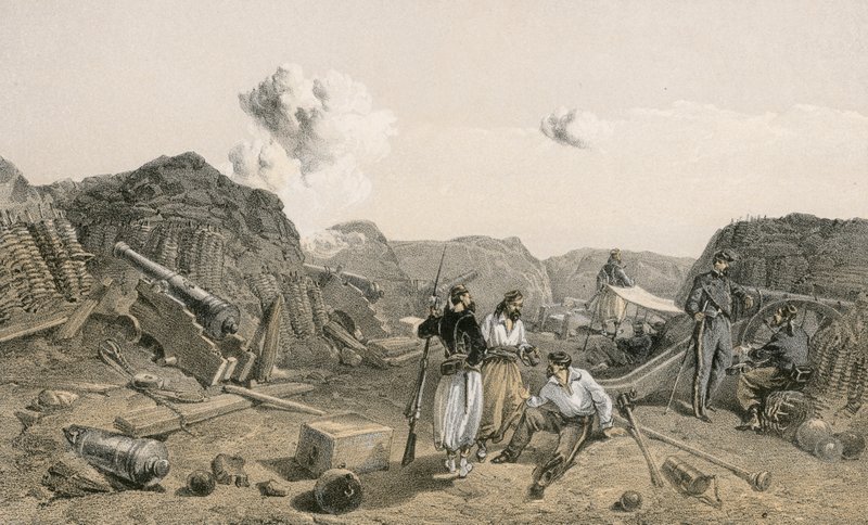 Sketch in the interior of the Mamelon Vert, looking south by William Crimea Simpson