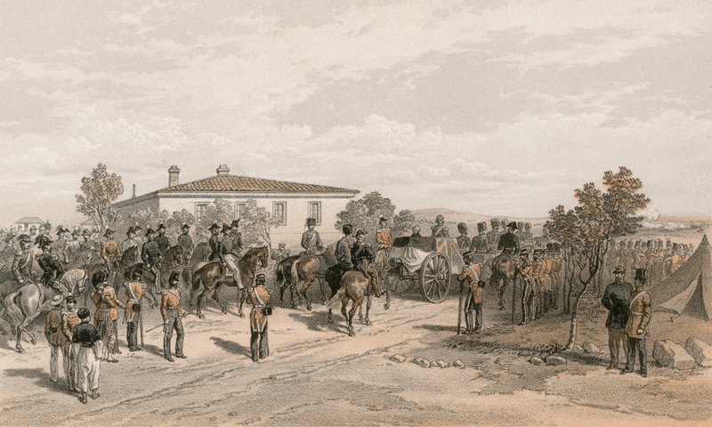 The funeral cortege of Lord Raglan leaving Head Quarters by William Crimea Simpson