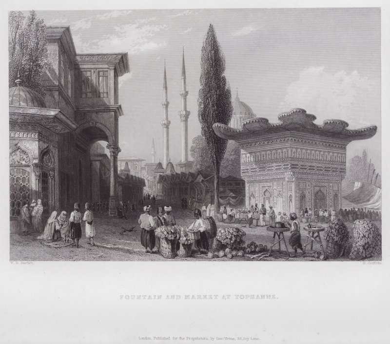 Fountain and Market at Tophanne by William H. Bartlett
