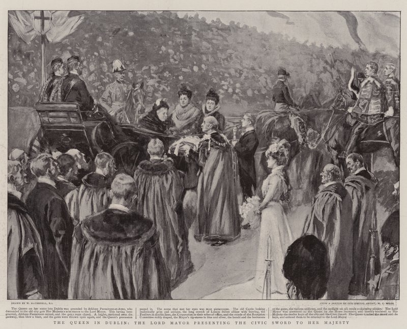The Queen in Dublin, the Lord Mayor presenting the Civic Sword to Her Majesty by William Hatherell